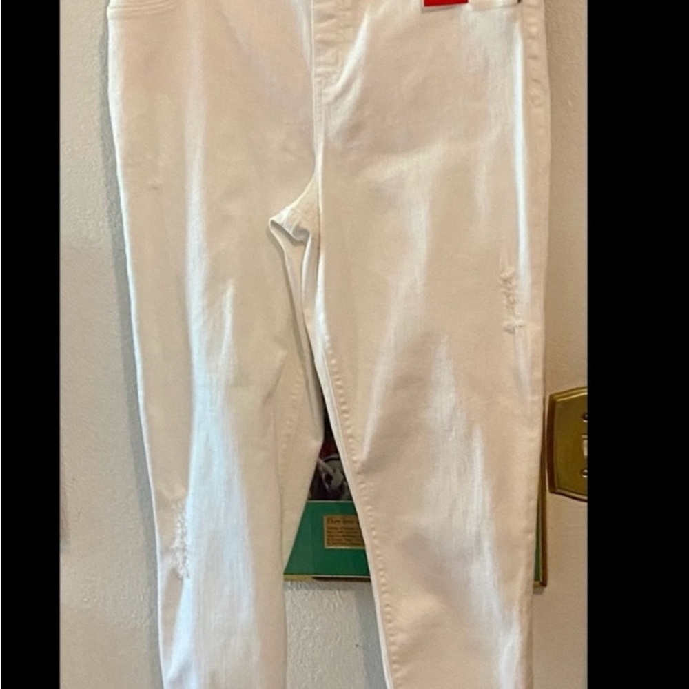 NWT SPANX DISTRESSED SKINNY White JEANS XL 14-16 - Picture 7 of 9